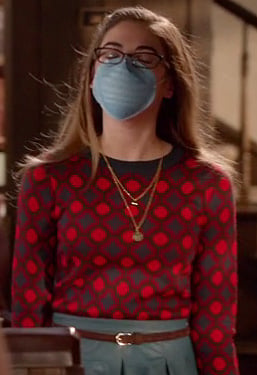 Rose's red spot print sweater and denim skirt on Hart of Dixie