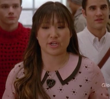 Tina's pink collared heart print dress on Glee