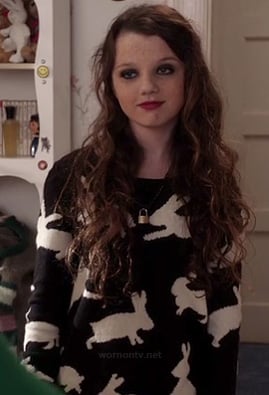Dorrit's black and white bunny rabbit sweater on The Carrie Diaries