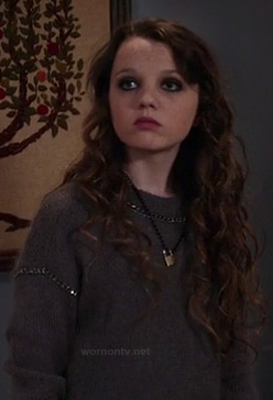 Dorrit's grey chain detail sweater on The Carrie Diaries