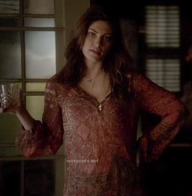 Hayley's orange boho style blouse on The Vampire Diaries