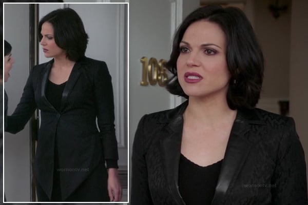 Regina's long pointed leather lapel blazer on Once Upon a Time