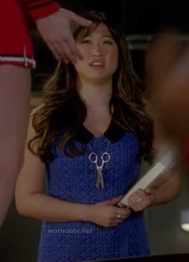 Tina's blue lace dress with scissors necklace on Glee