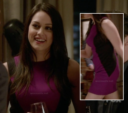 Alex's purple and black colorblock dress on The Mindy Project