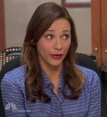 Ann's blue dot print shirt on Parks and Recreation