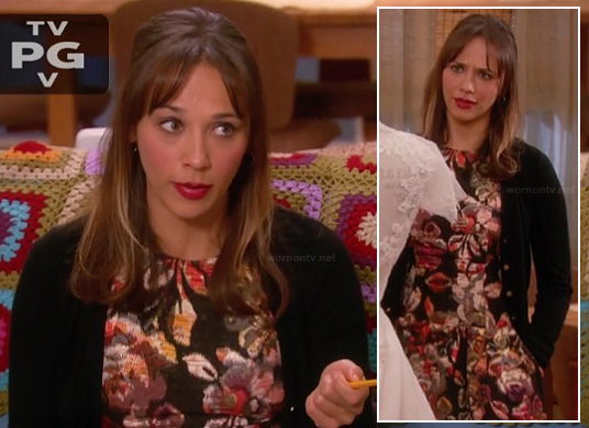 Ann's black floral embroidered dress on Parks & Rec