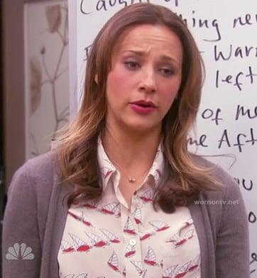 Ann's white sail boat print blouse on Parks & Recreation