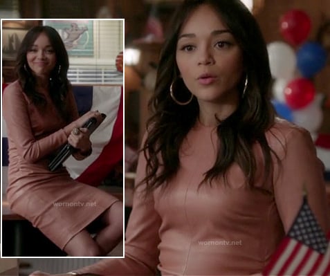 Ashley's dusty pink leather dress on Revenge