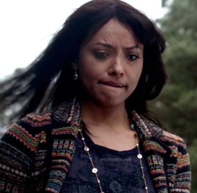 Bonnie's multi-colored fair isle knit jacket on The Vampire Diaries