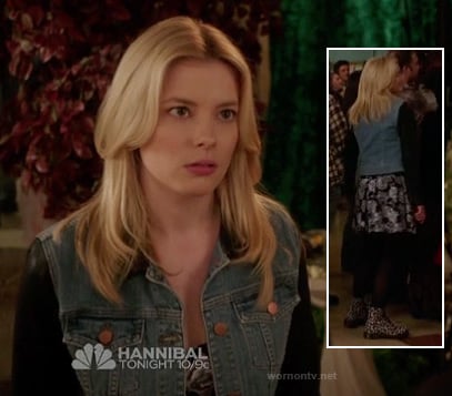 Britta's denim jacket with black sleeves on Community