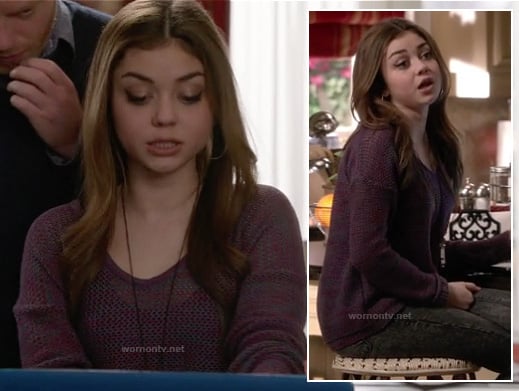 Haley's purple knit sweater on Modern Family