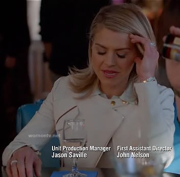 Jane's white moto style jacket on Happy Endings