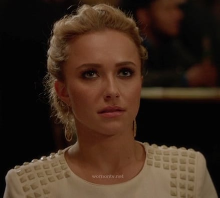 Juliette's white dress with studded shoulders on Nashville