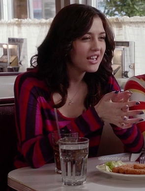 Maggie's pink and purple striped top on The Carrie Diaries