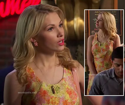 Magnolia's orange and green watercolor print dress on Hart of Dixie