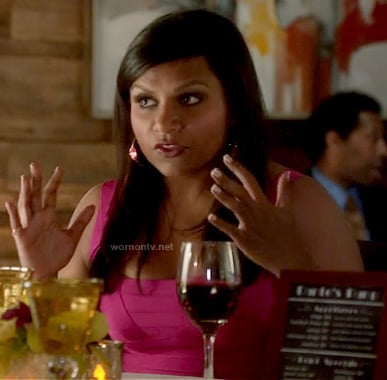 Mindy's pink bandage dress and hoop earrings on The Mindy Project