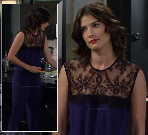 Robin's blue and black lace jumpsuit on How I Met Your Mother