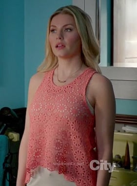 Alex's coral crochet tank top on Happy Endings