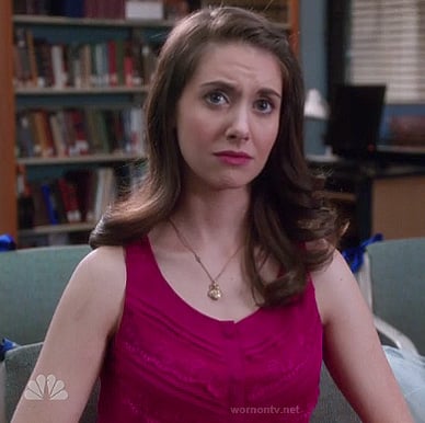 Annie's hot pink dress at Jeff's graduation on Community