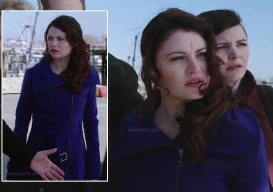 Belle's blue asymmetric coat on Once Upon a Time