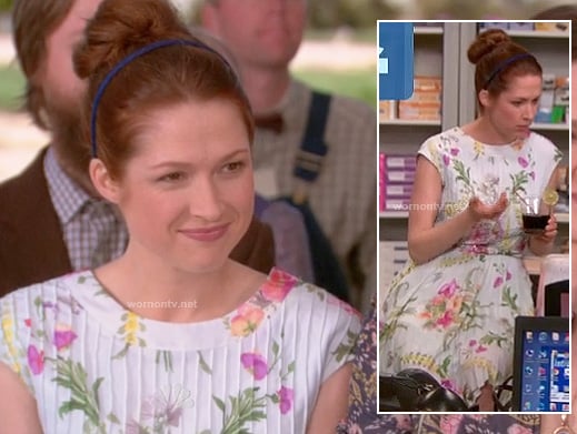Erin's floral pleated dress on The Office finale