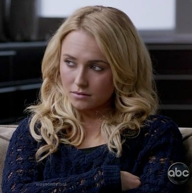 Juliette's blue open knit sweater on Nashville