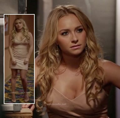 Juliette's nude/blush leather mini dress on Nashville