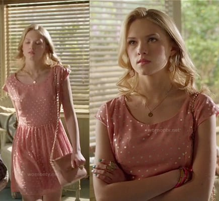 Magnolia's pink metallic polka dot dress on Hart of Dixie