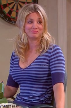 Penny's blue striped v-neck tee on The Big Bang Theory