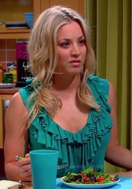 Penny's teal green ruffle top on The Big Bang Theory