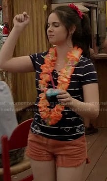 Bay's navy striped tee and orange denim shorts on Switched at Birth