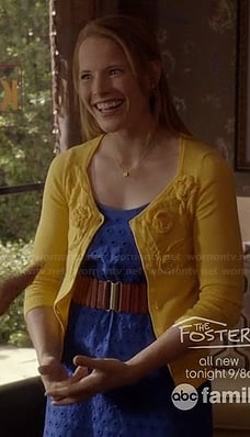 Daphne's royal blue eyelet dress and yellow flower cardigan on Switched at Birth