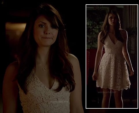 Elena's white lace graduation dress on The Vampire Diaries