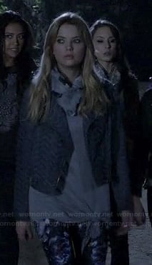 Hanna's blue zig zag jacket and patterned leggings on Pretty Little Liars