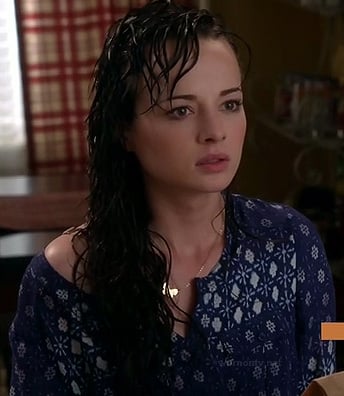 Jenna's blue and white printed shirt on Awkward