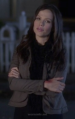Jenna's army green peplum jacket on Pretty Little Liars