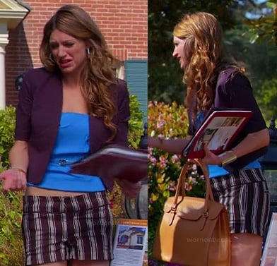 Josslyn's striped shorts and navy blazer on Mistresses