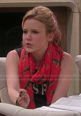 Lennox's red scarf with leopard print on Melissa and Joey