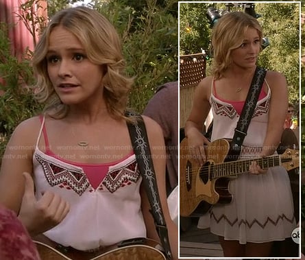 Nikkie's white embroidered peasant style dress on Switched at Birth
