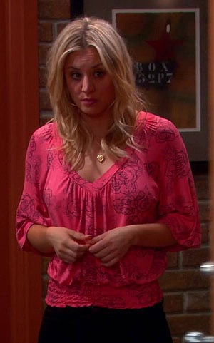 Penny's pink rose print top on The Big Bang Theory