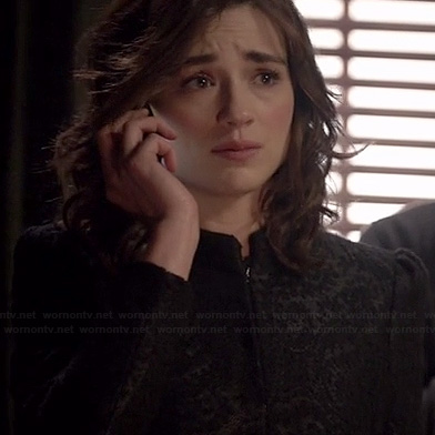 Allison's black jacquard coat on Teen Wolf