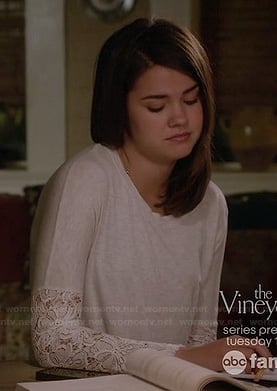 Callie's white tee with lace sleeves on The Fosters