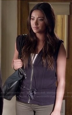 Emily's tie front zip up vest on Pretty Little Liars