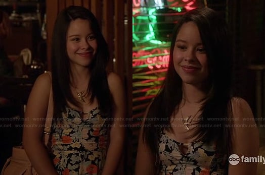 Mariana's black floral dress and bird necklace on The Fosters