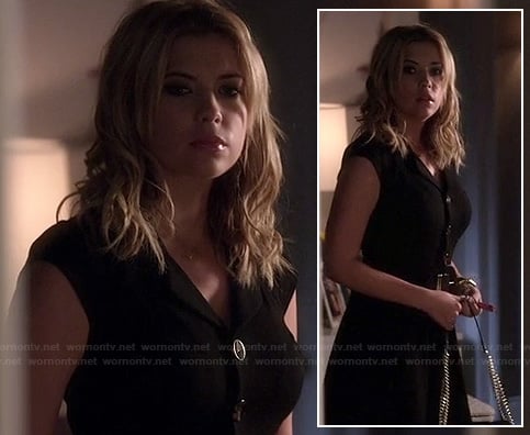 Hanna's black button front dress on Pretty Little Liars