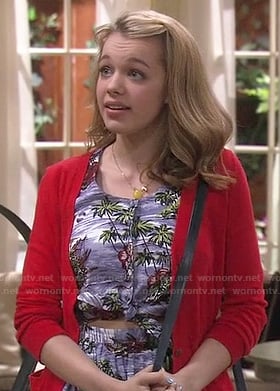 Keira's blue tropical print tie front dress on Melissa and Joey