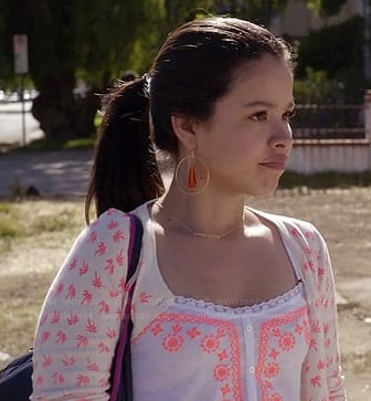 Mariana's white embroidered cami and printed cardigan on The Fosters