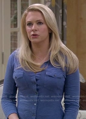 Mel's blue button front shirt on Melissa and Joey