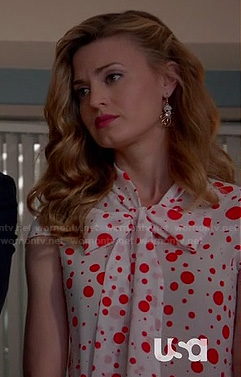 Paige's red polka dot blouse with bow on Royal Pains