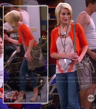Rileys top with orange lace stripes and contrast ankle booties on Baby Daddy